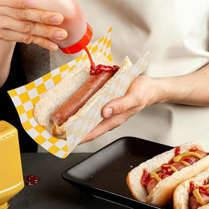 200 Pcs Wax Paper Sheets for Food Deli Wrap Paper Sheets 8.5x8.5"Food Basket Liners Checkered Square Sandwich Wraps for Burgers Bread Restaurant Barbecue Picnic(Yellow) - color: Yellow