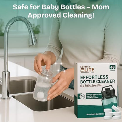 Salem’s Elite 48 Effervescent Water Bottle Cleaning Tablets | Tumbler Cleaning Tablets | Deodorizes & Removes Stains on Stainless Steel, Tumblers, Baby & Sports bottles (48, Large)