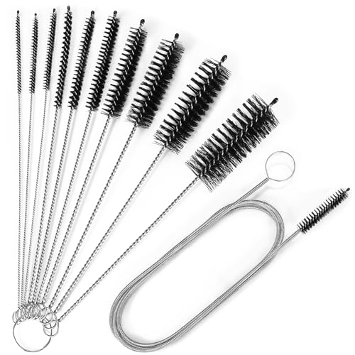 Ixiaoyoo 11 Pcs Cleaning Brushes Set, 8 Inch + 60 Inch Cleaner Brushes | Black Nylon Brushes Kit for Bottles, Tumbler, Sippy Cups, Pet Waterers, Drinking Straws, Pipes, Sink Drain, Fish Tank, Hose - color: Black Cleaning Brush Set