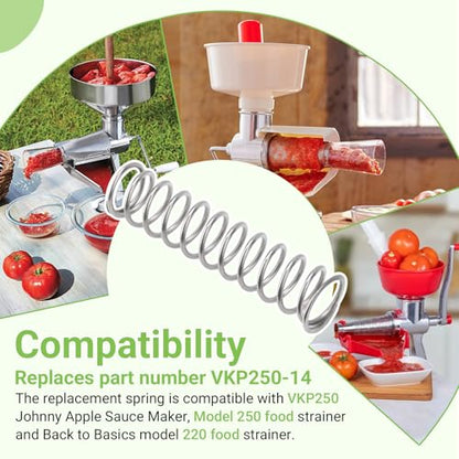 VKP250 Food Strainer Replacement Spring Compatible with Victorio Model 250, Back to Basics Model 220 & Johnny Apple Sauce Maker – 304 Stainless Steel