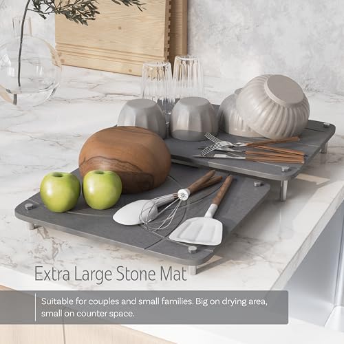 Large Stone Drying Mat for Kitchen Counter | 15.8” x 11.8” Dish Drying Mat Large | Diatomaceous Earth Collapsible Stone Dish Drying Mat | Collapsible Stone Mat for Kitchen Counter (Dark Gray) - color: Dark Gray