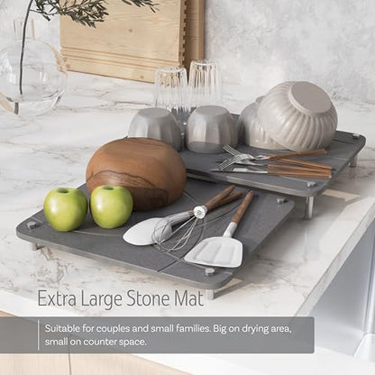Large Stone Drying Mat for Kitchen Counter | 15.8” x 11.8” Dish Drying Mat Large | Diatomaceous Earth Collapsible Stone Dish Drying Mat | Collapsible Stone Mat for Kitchen Counter (Dark Gray) - color: Dark Gray