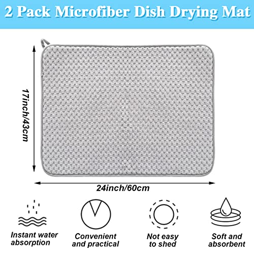 2 Pack Microfiber Dish Drying Mat,24*17 inch Absorbent Dish Drainer Kitchen Counter,Large Size Dish Drying Pad for Countertops,Sinks,Draining Racks(Gray) - size: 2PCS 24*17 inch