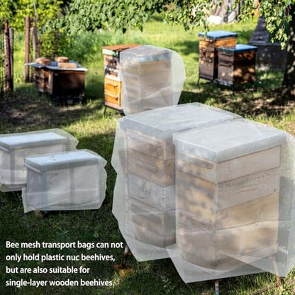 2 Pack Beehive Mesh Transport Bag, 35 × 37 Inch Breathable Bee Hive Nuc Box Package Net Bag with Drawstring Beekeeping Supplies for Beekeeping Starter Transport Bee Box - color: White-2