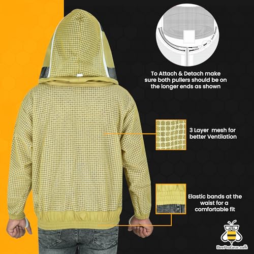 3-Layer Ventilated Mesh Bee Jacket for Men & Women with Veils Sting-Proof Beekeeping Jacket with Leather Gloves & Bag - color: Brown Fencing Veil, size: 3X-Large