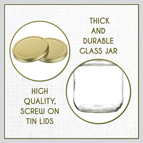 kitchentoolz Half Gallon Mason Jar Wide Mouth - 1/2 Gallon Big Mason Jars with Airtight Gold Metal Lid - 64 oz Glass Jar with Lid for Pickling, Fermenting, Canning - Made in USA, 4 Pack - color: Gold Lid