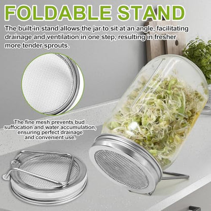Uncle Yang Sprouting Lids 2Pack Sprouting Lids for Wide Mouth Mason Jars with Stainless-Steel Sprouter Lids & Stand for Broccoli, Alfalfa, Mung Bean Plant Germination Kits - size: Wide Mouth Sprouting Lids 2Pack