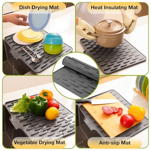 CHIKILLA Silicone Dish Drying Mat for Kitchen Counter, Fast Drainage Design for Vegetables Fruits, Heat Resistant, Non-Slip , Dishwasher Safe – 15.7x13 inch Urban Gray - color: B:Urban Gray
