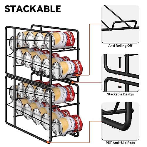 MOOACE 4 Pack Can Dispenser Rack, Stackable Soda Can Organizer Holder for Canned Food Storage Kitchen Cabinet Pantry Countertop, Black - color: Black