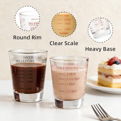 GLASKEY Shot Glasses Measuring Cup Set - 2 Pack Espresso Shot Glasses with Precise Measurement Marks,Heavy Duty Glass,Dishwasher Safe,Perfect for Coffee,Cocktails and Kitchen Use (Black & Red) - color: Clear Glass
