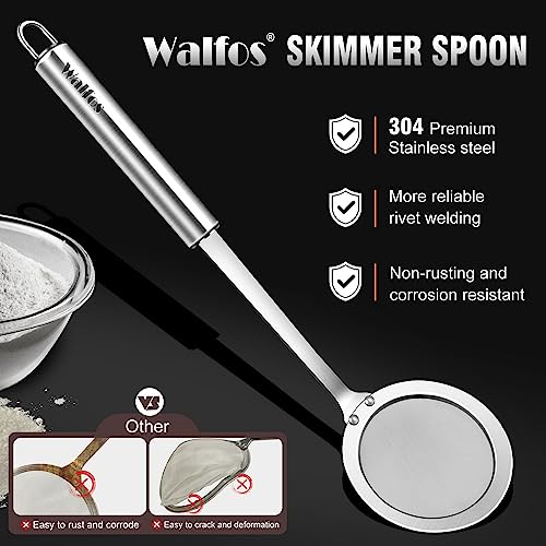 Walfos Skimmer Spoon,304 Stainless Steel Fine Mesh Strainer,Foam Strainer Oil Filter,Ultra Fine Mesh Strainer Perfect For Separation Of The Floating Foam,Fat,Set fo 2 - style: 2pcs (3") Skimmers