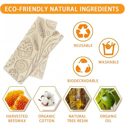 Reusable Beeswax Wrap, Bakery and Coffee Wraps, 9 Pack Eco-Friendly Food Preservation, Organic, Sustainable, Zero Waste, Plastic-Free Covers for Sandwich, Bread, Bowl, 1XL, 3M, 5S - color: Brown Bakery