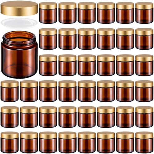 Norme 48 Pcs 4 oz Glass Jars with Lids Leakproof Round Airtight Empty Cosmetic Jars with Inner Liners Lid for Storing Lotions Powder Ointments Making Tins(Amber, Gold) - color: Amber, Gold, size: 4 oz