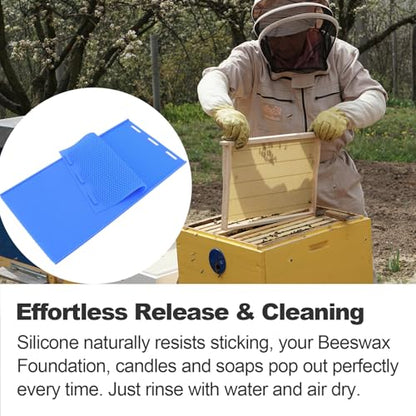 Silicone Beeswax Foundation Press Mold with Honey Scraper, 5.4mm Honeycomb 2 Sheets Non-Stick Reusable for Beekeeping and Candle Making Supplies (Blue) - color: Dark Blue