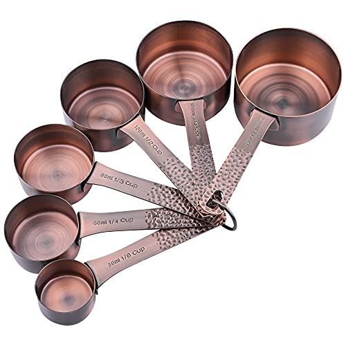 Measuring Cups and Spoons Set 14, Copper Measuring Cups and Spoons Set for Dry & Liquid, Metric & US Stainless Steel 6 Measure Cups and 7 Spoons Set w/Leveler for Kitchen & Baking - color: Copper