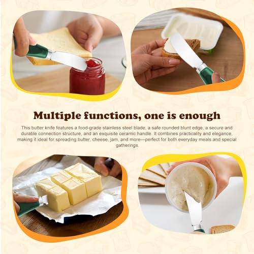 Butter Spreader Knife Set, 2-Pack Stainless Steel Cheese and Butter Knives with Ceramic Handle, Dishwasher Safe, for Soft & Hard Cheese, Jam, Cold Butter (dark green) - color: dark green