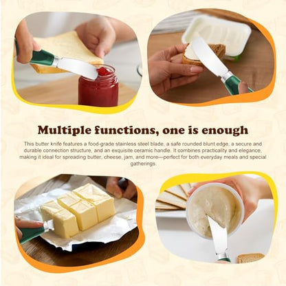 Butter Spreader Knife Set, 2-Pack Stainless Steel Cheese and Butter Knives with Ceramic Handle, Dishwasher Safe, for Soft & Hard Cheese, Jam, Cold Butter (dark green) - color: dark green