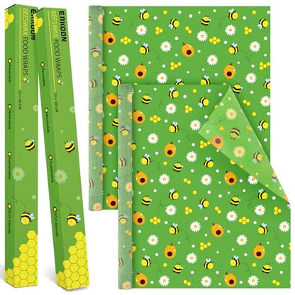 Beeswax Food Wraps 2 Roll 13 x 39 Inch Reusable Beeswax Wraps Eco-Friendly Sustainable Food Storage Wraps for Sandwich, Cheese, Fruit, Bread, Snacks - size: 2 pcs Green