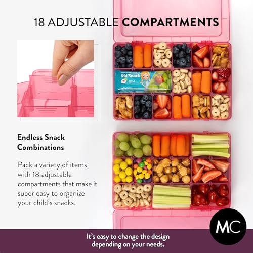 Large Kids Snack Box Containers Set of 2 -100 Labels, BPA-Free, Adjustable Compartments, Dishwasher Safe, Reusable Tray, Food Grade, Meal Prep Container, PARENT TESTED PARENT APPROVED AWARD (Pink) - color: Pink, size: Large