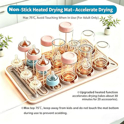 Silicone Baby Bottle Drying Mat, 20 Slots, BPA-Free Non-Toxic, Dishwasher Safe, Foldable Space-Saving Design for Nursery, Kitchen & Travel (Hot Silicone Drying Mat)