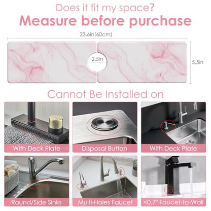 3 PCS Large Stone Dish Drying Mat for Kitchen Counter -24"x16" Absorbent Diatomaceous Earth Mat with Stone Faucet Mat & Soap Tray - Quick Dry, Collapsible, Non-Slip Countertop Organizer - color: PINK Marble