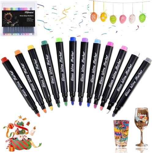 12 Colors Acrylic Wine Glass Markers - Fine Tip, Dishwasher-Safe & Food-Safe Non-Toxic Paint Pens for Party, Wedding & Ceramic Crafts
