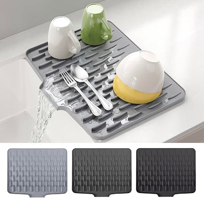 CHIKILLA Silicone Dish Drying Mat for Kitchen Counter, Fast Drainage Design for Vegetables Fruits, Heat Resistant, Non-Slip , Dishwasher Safe – 15.7x13 inch Silk Gray - color: A:Silk Gray