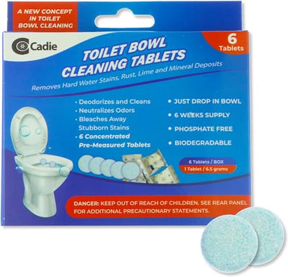 Cadie Toilet Bowl Cleaning Tablets - Automatic Drop-in Bleach 12 Blocks that Cleanse Bathroom at Home & Commercial | Removes Stubborn Stains, Rust, Lime, Mineral Deposits - 2 Pack - size: 2 Pack