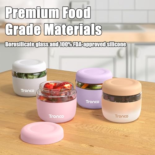 Tronco 24 oz Glass Lunch Bowl Container with Lid, Reusable Glass Food Container for Salad, Snack,Yogurt, Soup Food Storage, Meal Prep, Airtight, Leak & Spill Proof, Dishwasher Safe, BPA-Free, Set of 1 | Leak & Spill Proof Meal Prep Container & Food Storag