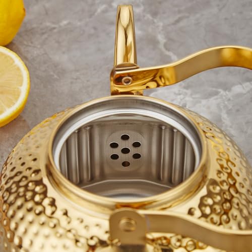 SANQIAHOME Antique 1.8L (60 Oz) Stainless Steel Teapot with Infuser Gold - color: Gold, size: 1.8 Liters