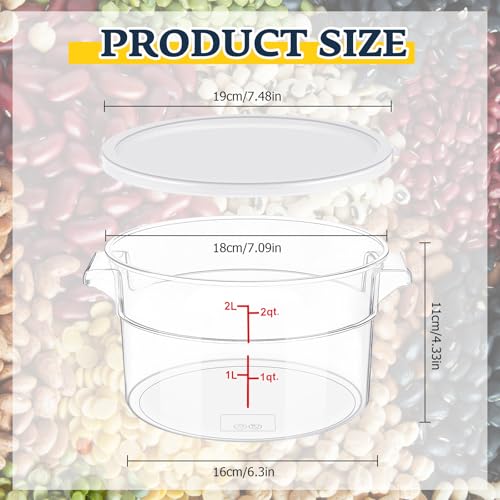 Ziliny 2 Pcs 2 Qt Clear Round Food Storage Container with Lid, Dough Proofing Bucket Clear Translucent Containers with Red Scale Commercial Grade for Pizza Bread Kitchen Organization(White) - color: White