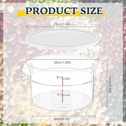 Ziliny 2 Pcs 2 Qt Clear Round Food Storage Container with Lid, Dough Proofing Bucket Clear Translucent Containers with Red Scale Commercial Grade for Pizza Bread Kitchen Organization(White) - color: White