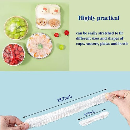 200PCS Reusable Elastic Bowl Covers, Plastic Food Covers with Elastic Edges,Airtight Stretchable Bowl Lids for Refrigerator Storage,Leftovers & Meal Prep,BPA Free,Assorted Sizes