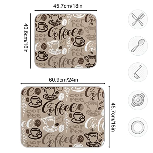 Brown Coffee Dish Drying Mat - 18 x 24 Inch, High Absorbent Reversible Microfiber Coffee Bean Dish Rack Pad - color: coffee theme, size: 18" x 24"