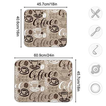 Brown Coffee Dish Drying Mat - 18 x 24 Inch, High Absorbent Reversible Microfiber Coffee Bean Dish Rack Pad - color: coffee theme, size: 18" x 24"