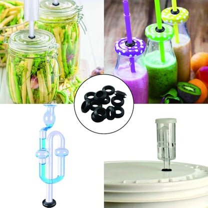 70PCS Fermentation Bucket Sealing Air Gaskets Mason Jar Rubber Gaskets 3/8inch ID for Straws Airlock Devices Air Release Valves Wine Fermentation Lids Black