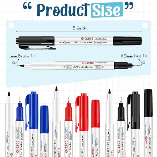 5 Pack Alcohol Resistant Laboratory Markers, Black Dual Head Permanent Freezer Pens with 0.5mm Fine Point and 1.0mm Makers Tip, Designed for Industrial, Lab and Hospital Use