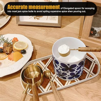 SHIKORI Gold Measuring Cups and Spoons Set with Wood Handles, Premium Stainless Steel Measuring Spoons and Measuring Cups Set-Gold - color: Gold