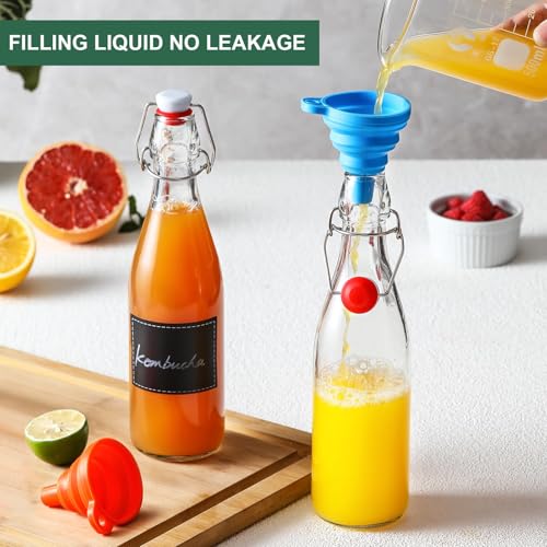8 Set 16 OZ Swing Top Glass Bottles - Flip Top Beer Brewing Bottles with Stopper for Fermentation, Kombucha, Mead Kefir, Vanilla Extract, Juice, Tea, Wine, Soda - Airtight Cap Lids, Bonus 2 Pourers