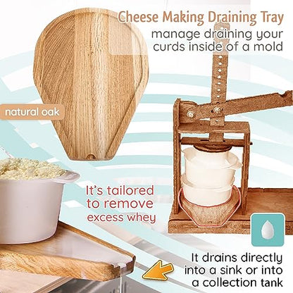 Cheesemaking Draining Tray Natural Oak Drip Tray Small 6,8" x 9,8" - Cheese Makers