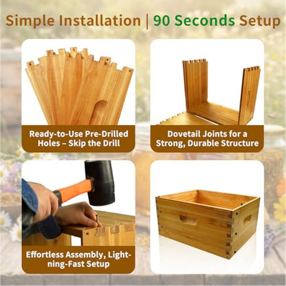 Unassembled 10-Frame Medium Beehive Box with Beeswax Dip - Standard Langstroth Super Box, Beekeeping Hive Parts (No Frames/Foundations), 19-7/8" L x 16-1/4" W