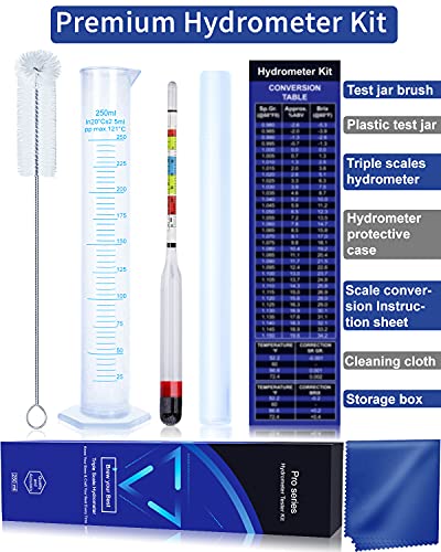 Hydrometer Test Kit, Triple Scale Alcohol Tester Hydrometer for Wine, Beer, Kombucha & Mead, Wine Making Kit, (ABV Tester, Brix, Specific Gravity Hydrometer) + Hydrometer Test Jar for Home Brewing Kit - color: Hydrometer with Plastic Test Jar