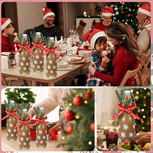 Sieral 12 Pack Christmas Snowflake Swing Top Glass Bottle 8oz Clear Flip Top Beer Brewing Bottles with Ribbon and Artificial Branches for Liquids Wine Xmas Gifts - style: Snowflake