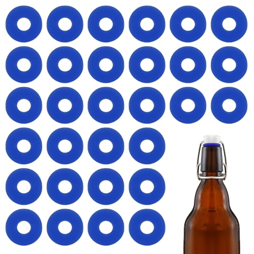 30Pcs Dopamine color Silicone Gaskets Washers Seals for Cap Swing Flip Top Bottle for Home Brew Beer Soda Bottle Sealing(flat,no cover) (Blue) - color: Blue