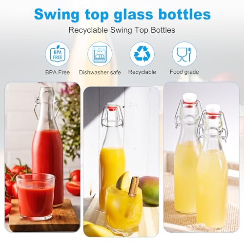 Swing Top Bottles 16oz,4 Pack Glass Brewing Bottles with Airtight Grolsch Closures, Reusable for Kombucha, Beer, Cold Brew, Homemade Beverages Storage