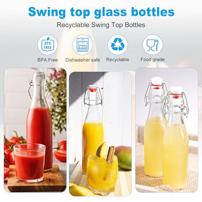 Swing Top Bottles 16oz,4 Pack Glass Brewing Bottles with Airtight Grolsch Closures, Reusable for Kombucha, Beer, Cold Brew, Homemade Beverages Storage