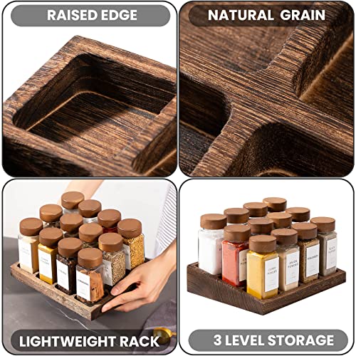 Yangbaga Glass Spice Containers for Kitchen: 24P 4oz Square Jars w/2p Rack | Durable Glass Jars for Cooking Enthusiasts- Airtight Acacia lid 500X Open-Close no Loose - Gift/Daily Use for Housewives