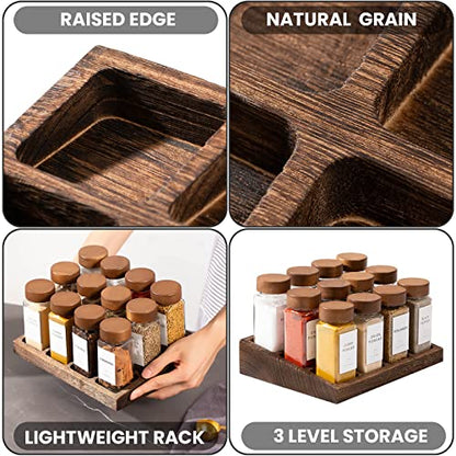 Yangbaga Glass Spice Containers for Kitchen: 24P 4oz Square Jars w/2p Rack | Durable Glass Jars for Cooking Enthusiasts- Airtight Acacia lid 500X Open-Close no Loose - Gift/Daily Use for Housewives