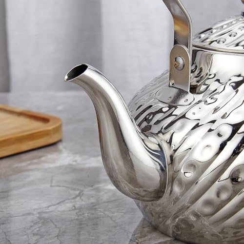 SANQIAHOME 2000ml stainless steel antique style teapot,with Infuser, thickened boiling kettle, lifting handle,Silver - color: Silver(D), size: 2000ml