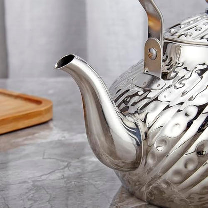 SANQIAHOME 2000ml stainless steel antique style teapot,with Infuser, thickened boiling kettle, lifting handle,Silver - color: Silver(D), size: 2000ml